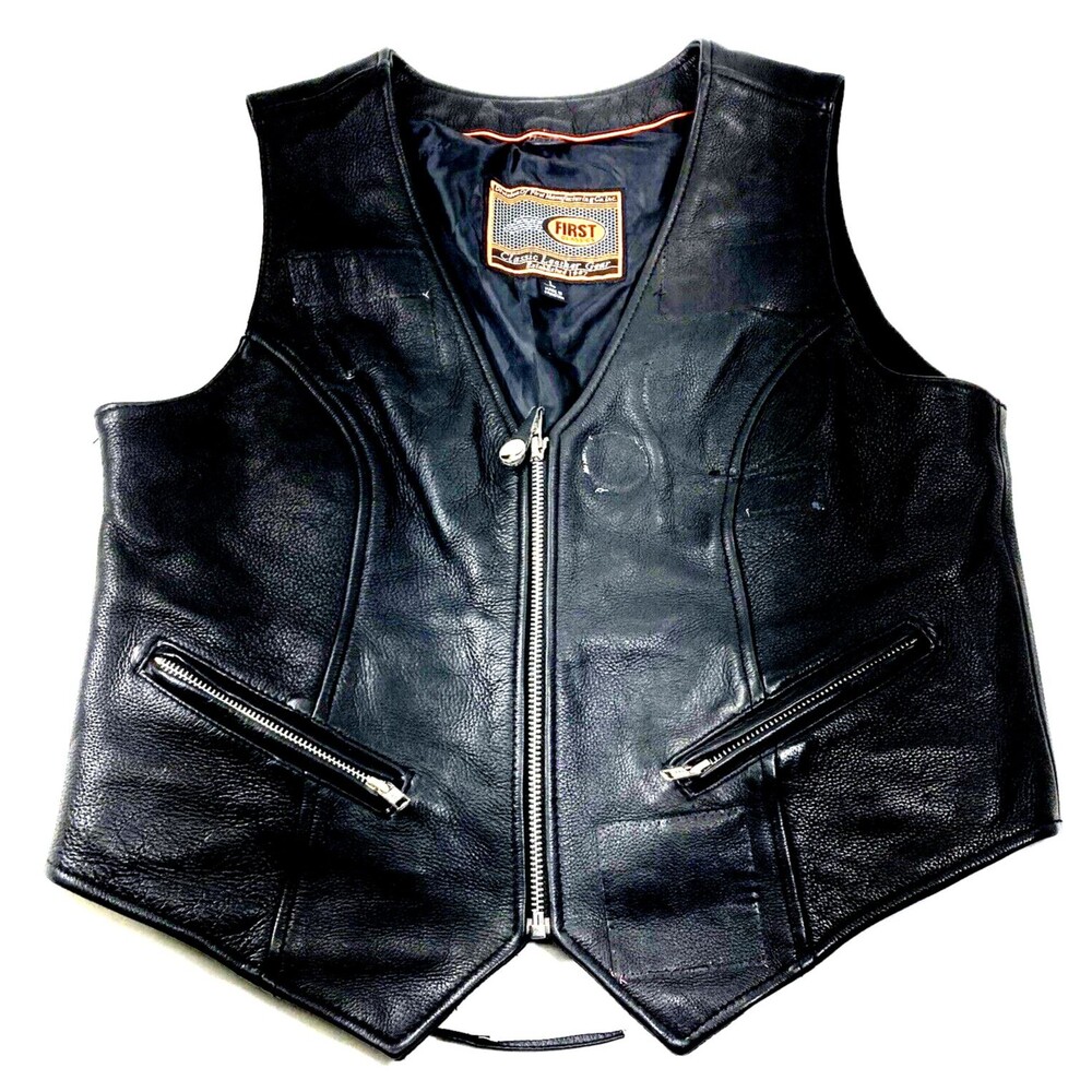 First Classics Leather Biker Vest Motorcycle Lined Zip L Womens Punk Goth *READ*